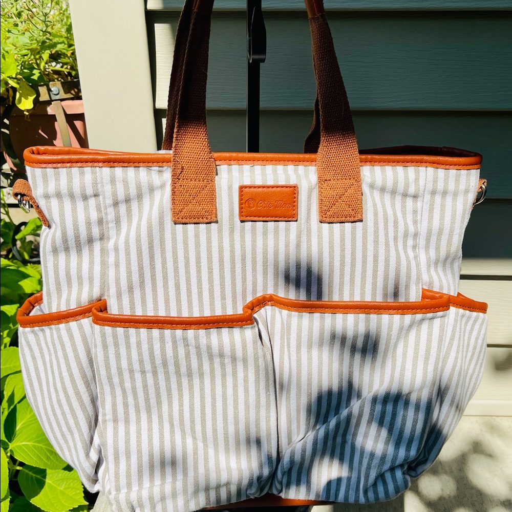 Chic Mom Gray & White Striped Tote Diaper Bag